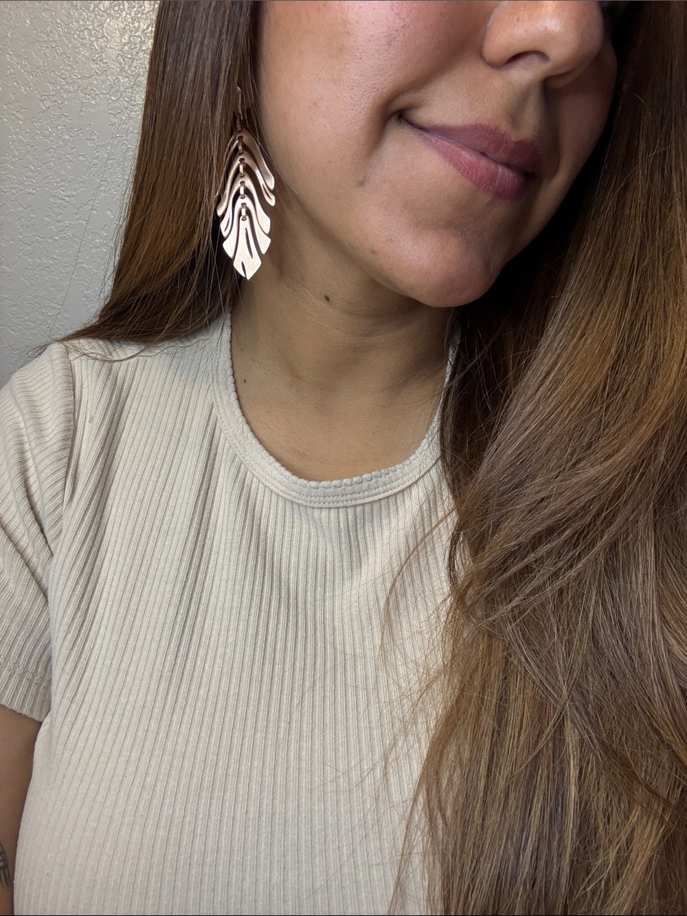 Kendra Scott Matte Rose Gold Tiered Leaf Drop Earrings